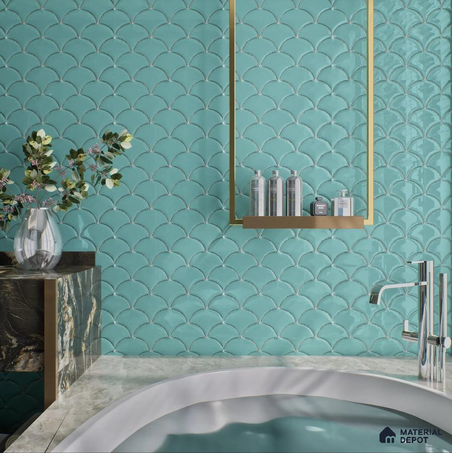Elegant Turquoise Fish Scale Tile Bathroom | Material Depot