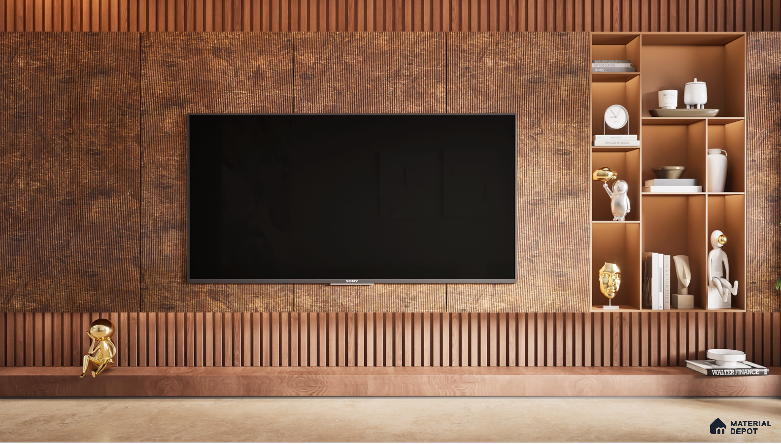 Elegant TV Unit with Fluted Panels and Wooden Accents | Material Depot