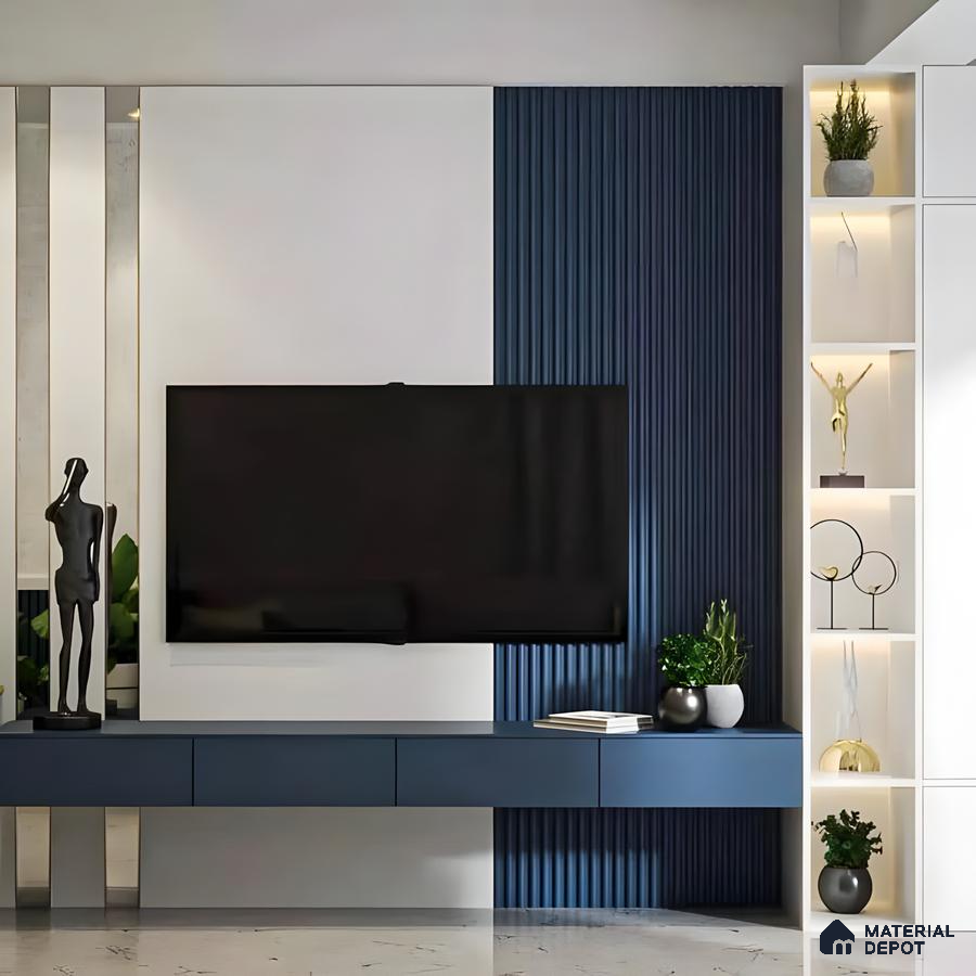 Blue Themed classy TV Unit Design | Material Depot