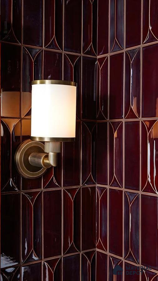 Elegant Wall Sconce with Rich Burgundy Tiles | Material Depot