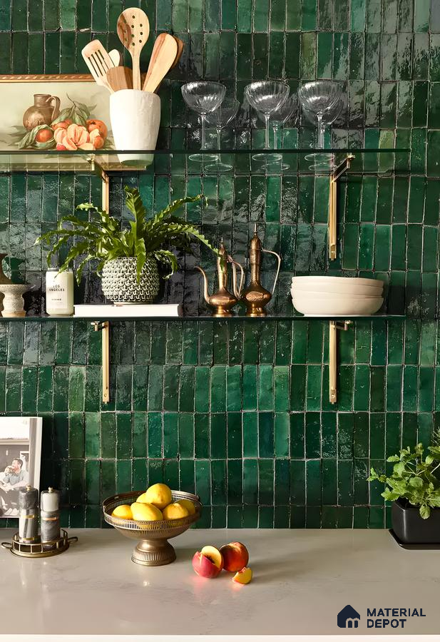 Emerald Kitchen: A Modern Kitchen with Green Tiles | Material Depot