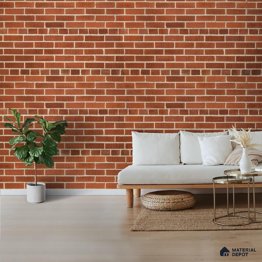 A close-up of a 3D Exposed Red Brick Look Wallpapers 19.6 Inches(W) x 420 Inches(H) Atarangi Series 3D Patterned - 57 Sq. Ft. with a finish available at Material Depot in Bangalore