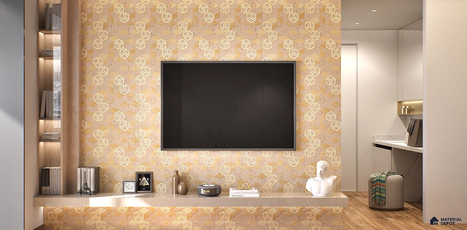 Geometric Wall Paneling with a Modern TV | Material Depot