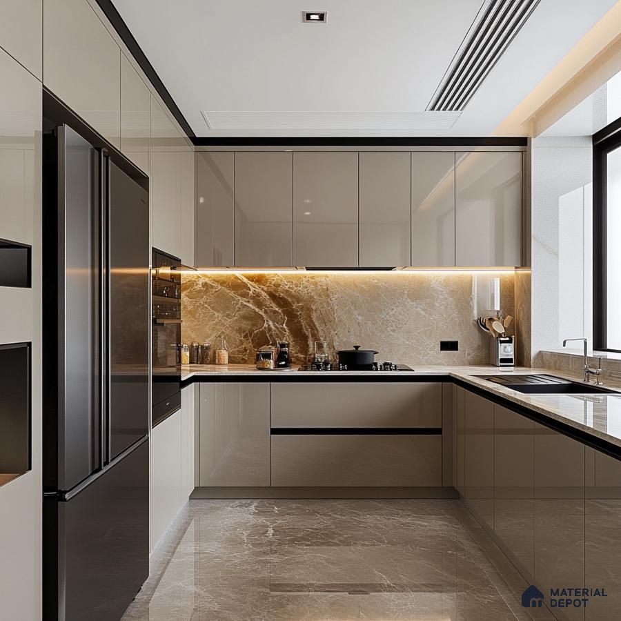 Golden Glow: Luxurious Kitchen with Marble Backsplash | Material Depot