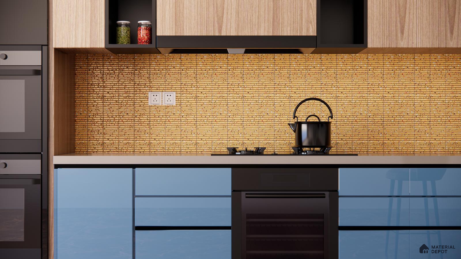 Golden Mosaic Kitchen Backsplash with a Contemporary Touch | Material Depot