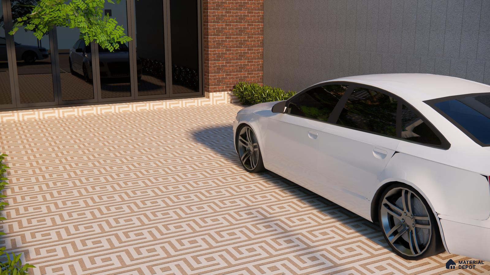 Bold Octagonal Pattern Parking Tiles in Grey, Terracotta & White | Material Depot