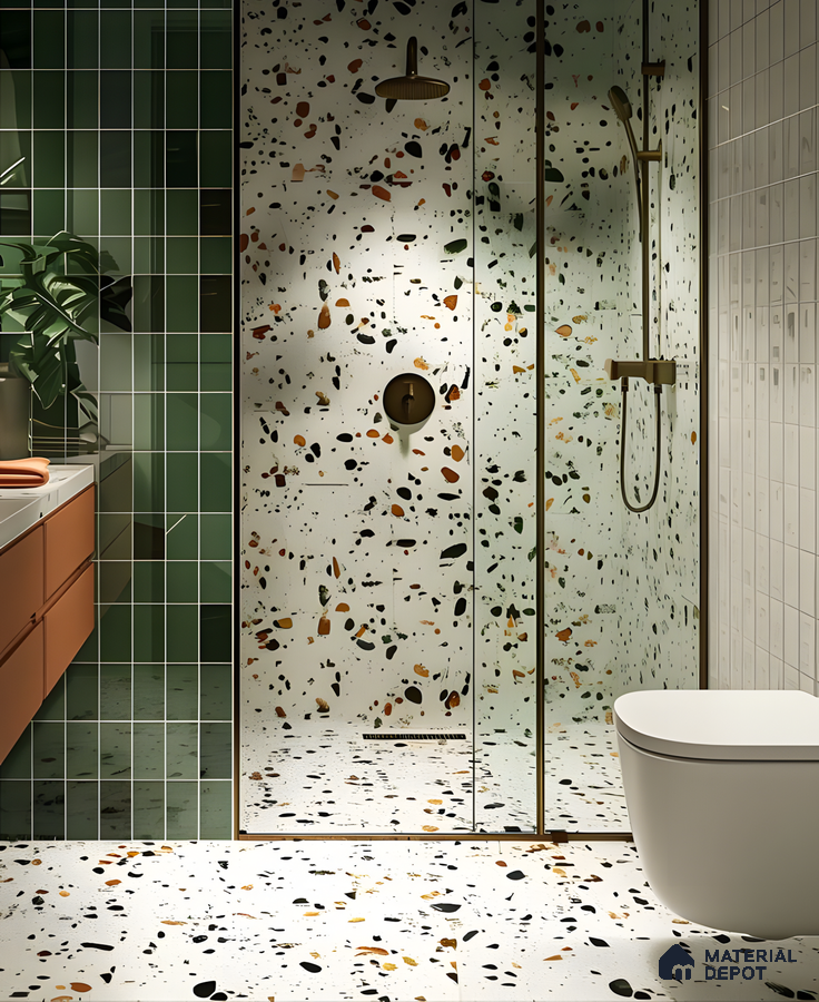Green subway tiles and wooden cabinetry | Material Depot