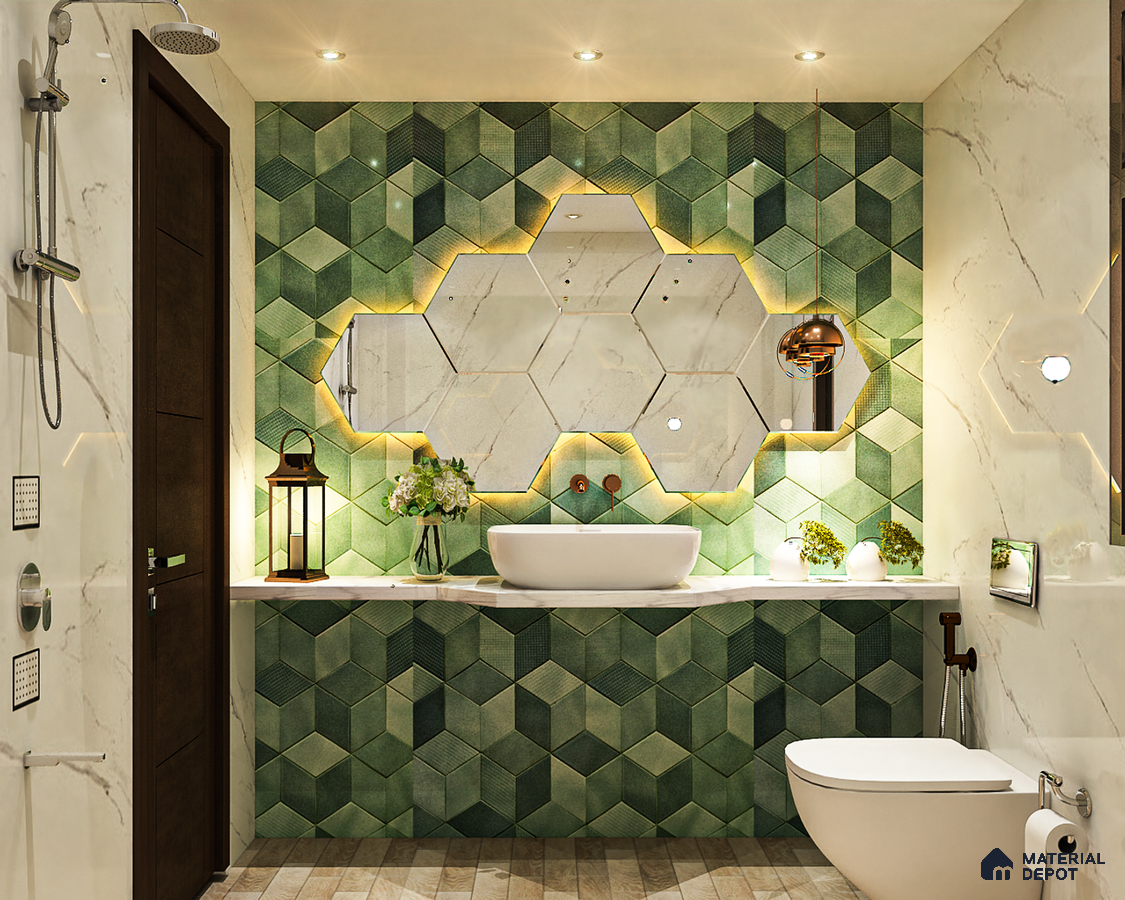 Refreshing Retreat: Compact Bathroom in Moss Green