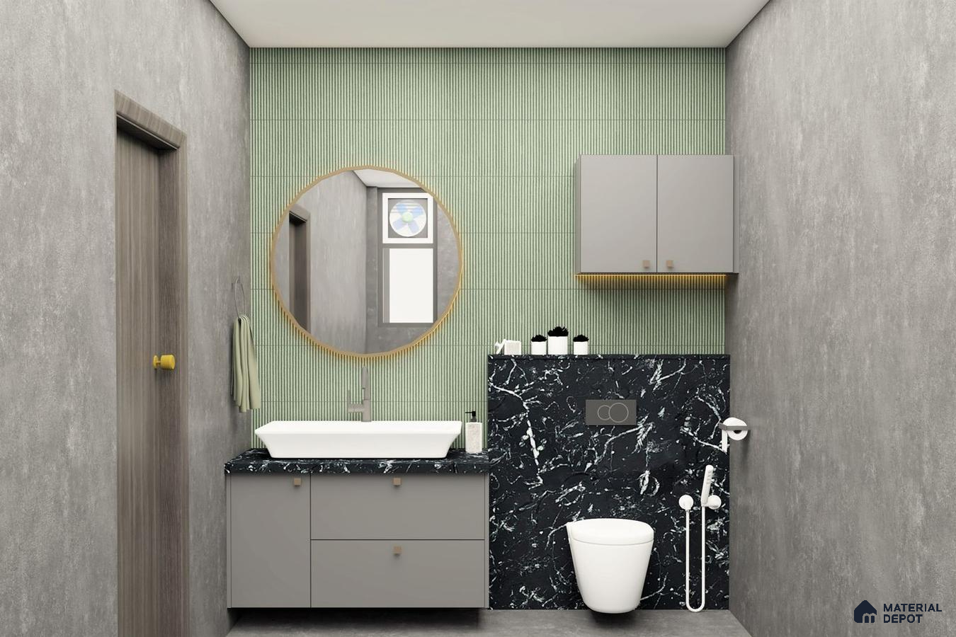 Elegant Oasis: Green and Black Contemporary Bathroom