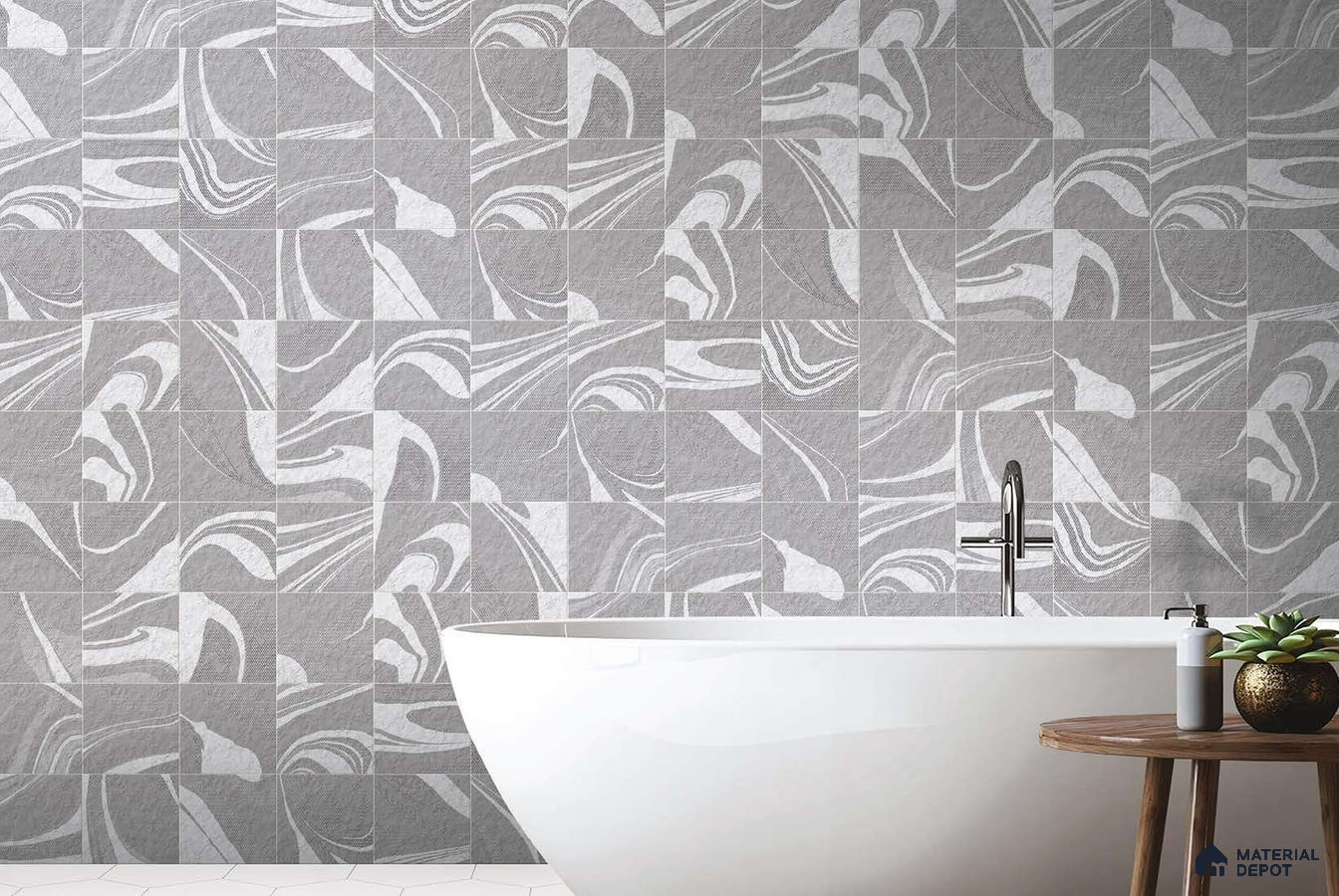 Grey and White Swirl Pattern Tiles for Modern Bathrooms | Material Depot