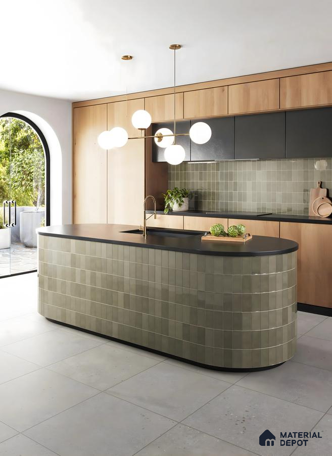 Grey subway backsplash with industrial Kitchen Design style Arvind Bel Air Yelahanka | Material Depot