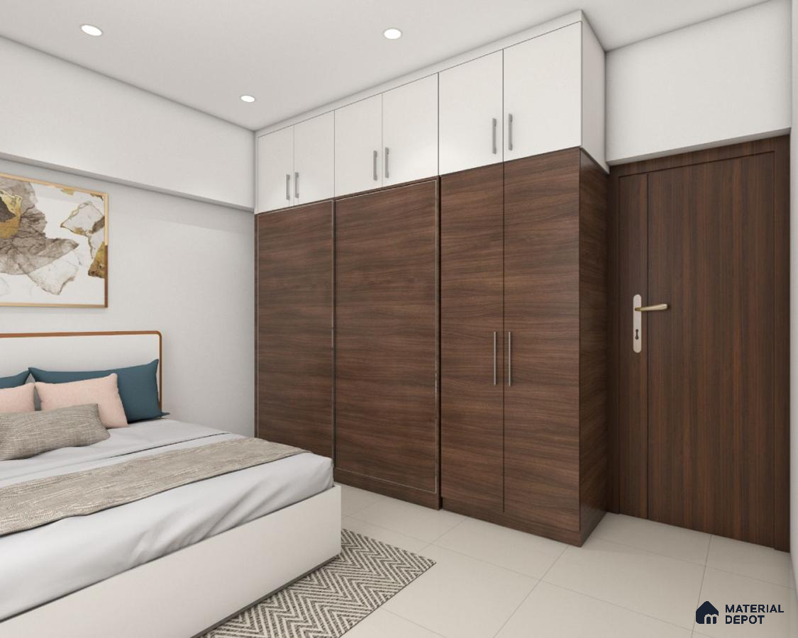 Modern Sliding Door Wardrobe in Wood & White.