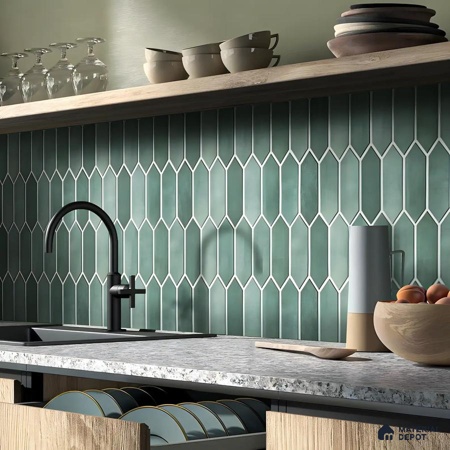 Hexagonal Kitchen Units With Wooden Laminates  | Material Depot