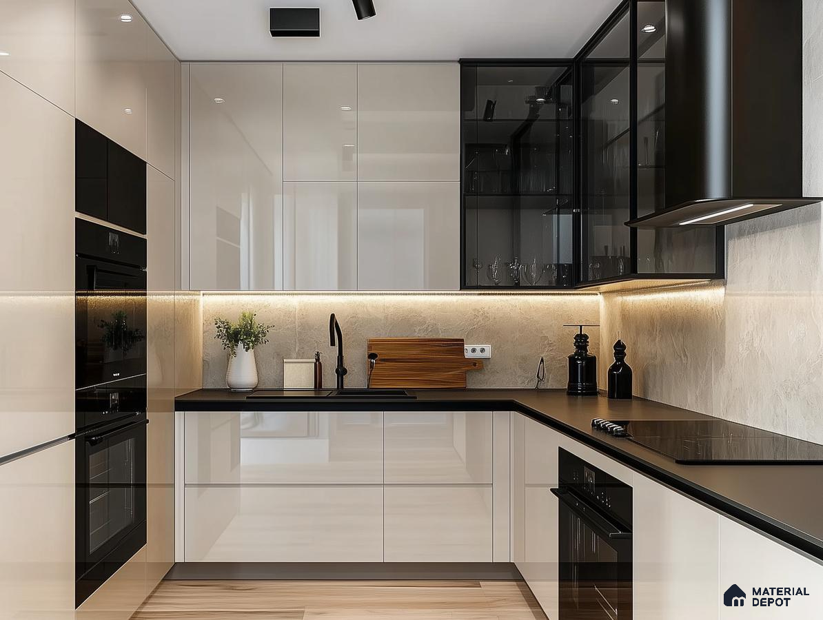 High-Gloss Modern Kitchen with Integrated Appliances and Minimalist Design | Material Depot