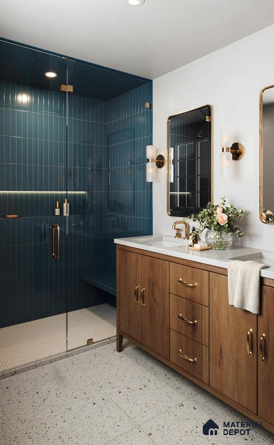 Industrial blue tiles with round floor tiles Brigade Nanda Heights Padmanabhanagar | Material Depot