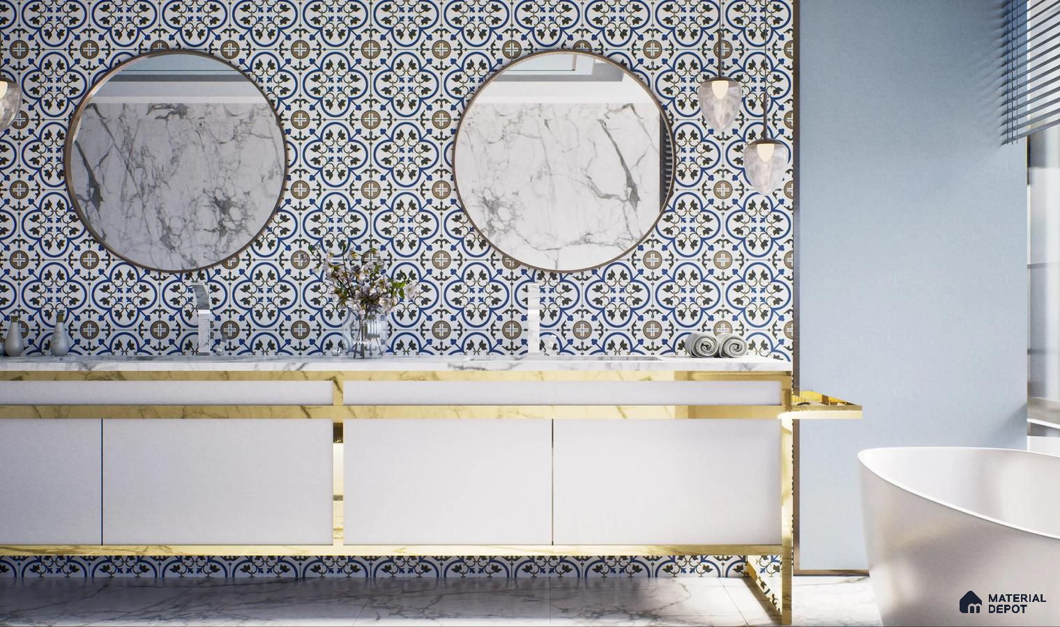 Intricate Floral Bathroom Backsplash | Material Depot
