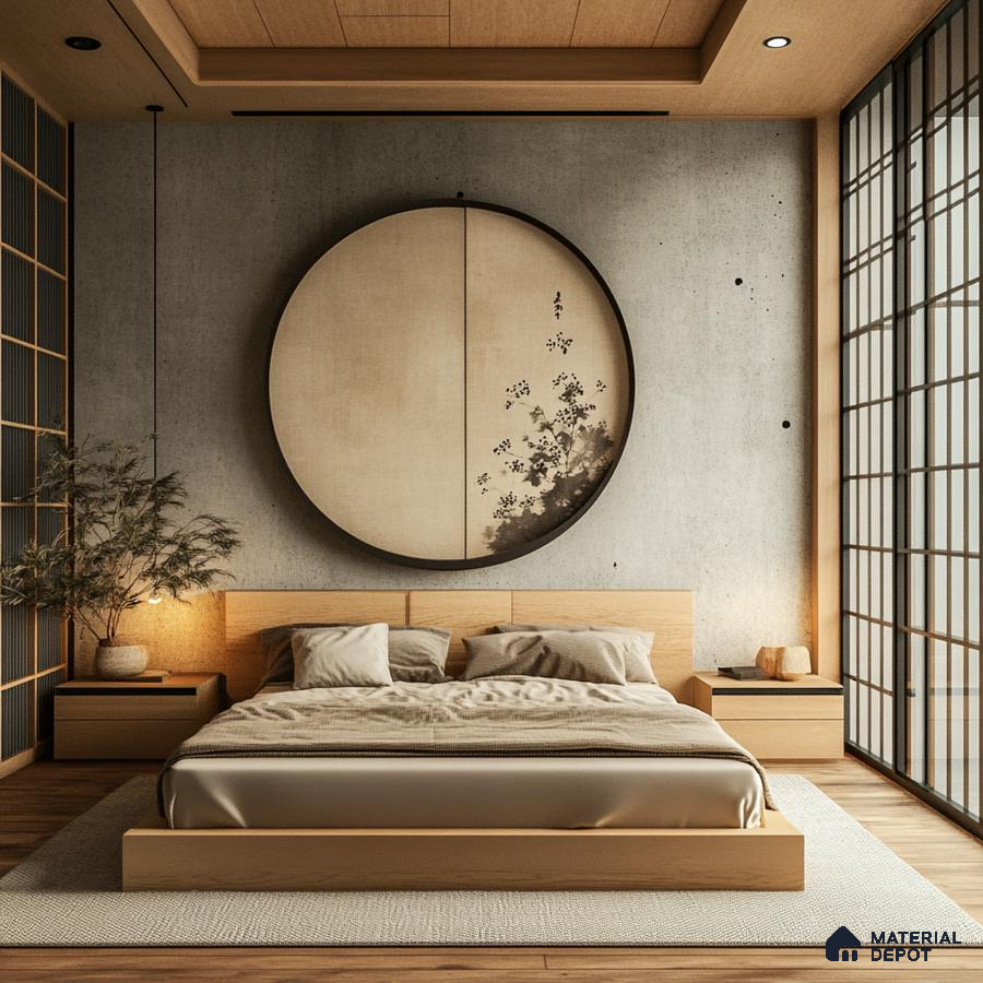 Japanese-Inspired Minimalist Bedroom Design with Tatami Mat and Shoji Screen Brigade Komarla Heights Padmanabhanagar | Material Depot