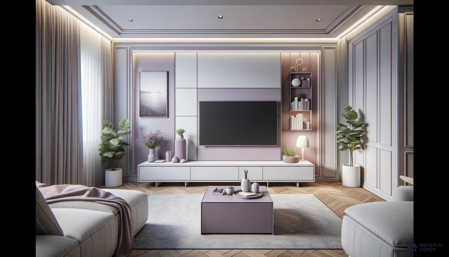 Lavender Hue Infusion in a Luxuriously Modern Living Space | Material Depot