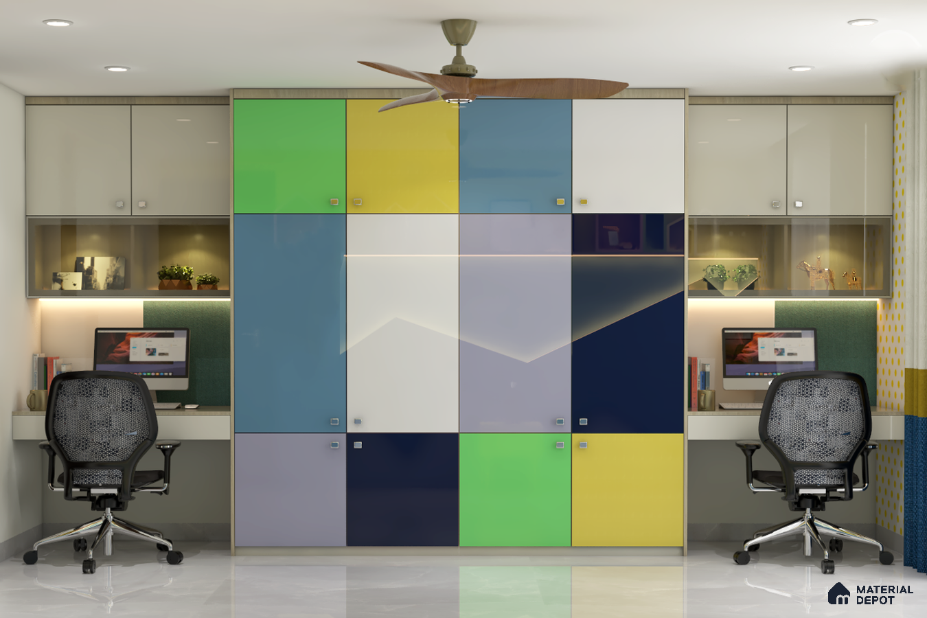 Multicolored wardrobe in stylish room