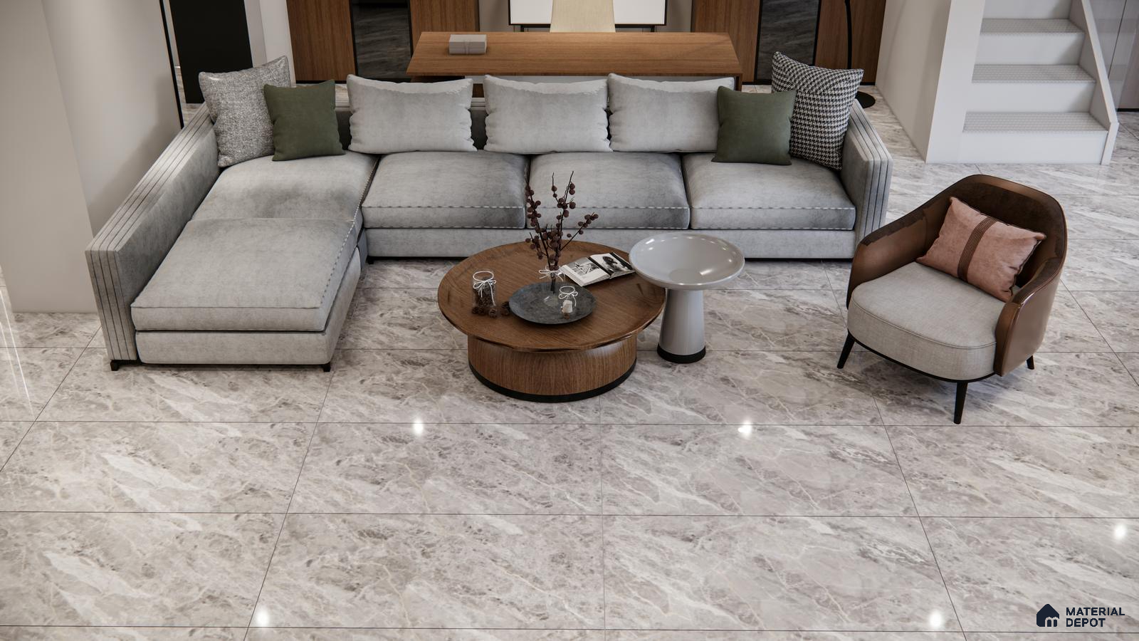 Soft Grey Marble Look Tiles for a Modern, Earthy Living Room | Material Depot