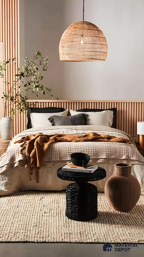 Living Bedroom With Wooden Louvers | Material Depot