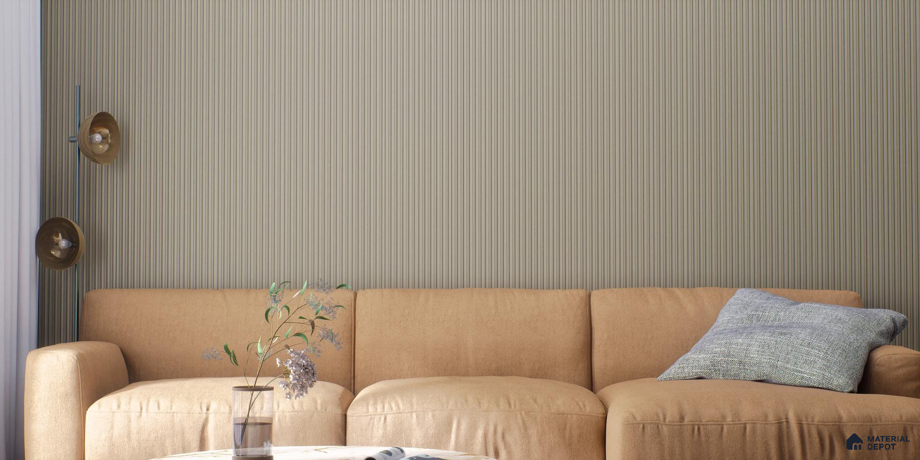 Living Room with Vertical Striped Wall Paneling | Material Depot