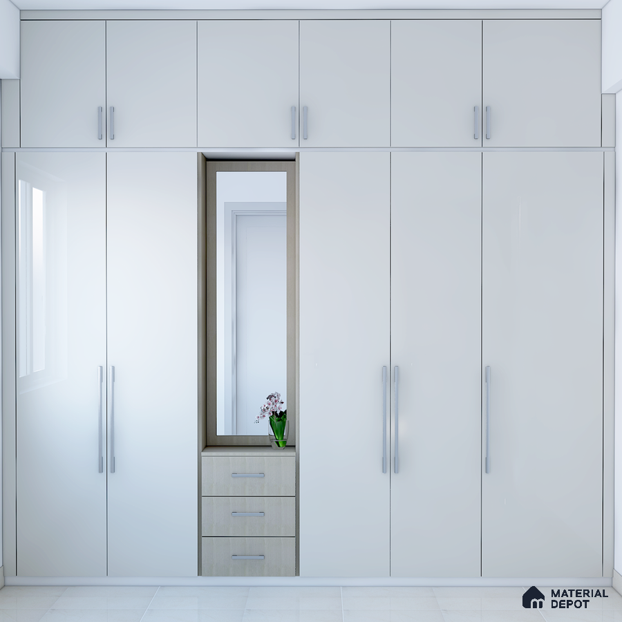 White Glossy Wardrobe with Integrated Mirror