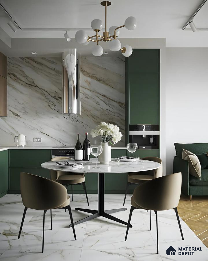 Luxe Marble Kitchen with Green Accents | Material Depot