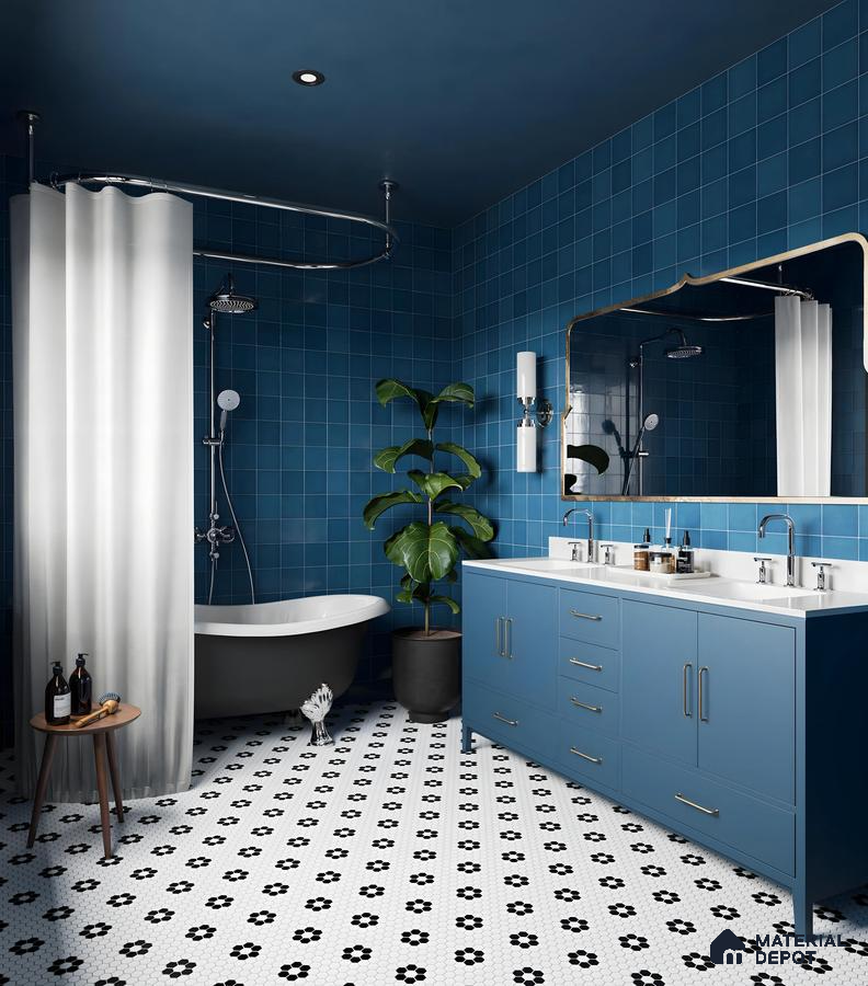 Luxurious Bathroom Design Design Featuring Natural Stone and Blue Accents Casagrand Lorenza Kogilu | Material Depot