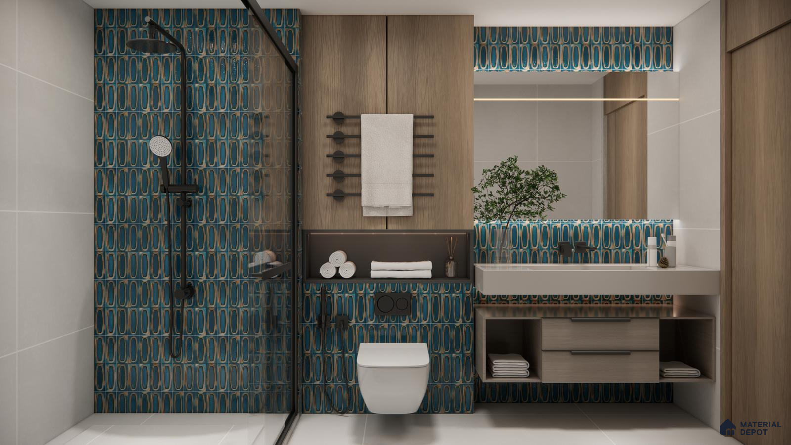 Luxurious Bathroom with Bold Blue Moroccan Tiles | Material Depot