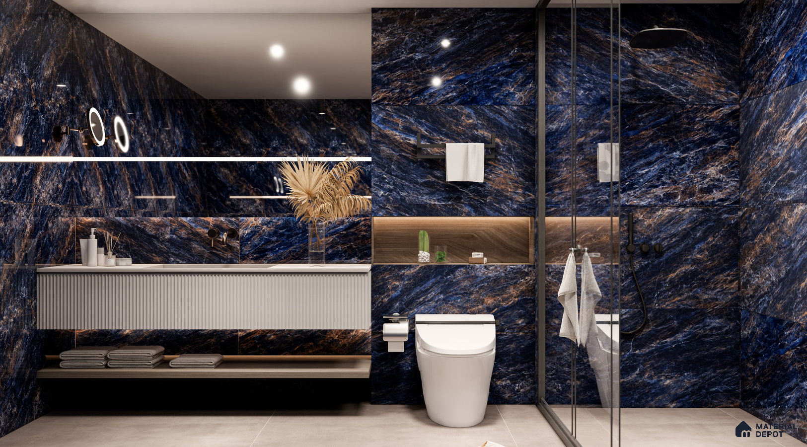 Luxurious Deep Blue Marble Bathroom | Material Depot