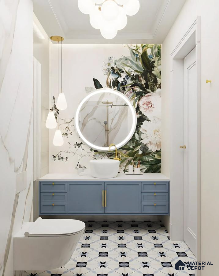 Luxury Bathroom With Geometric Floor Tiles | Material Depot