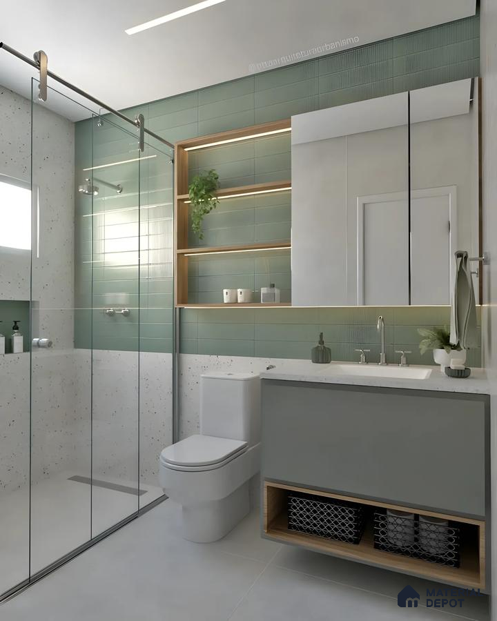 Luxury Bathroom Design with Marble Shower and Floating Vanity Prestige Park Grove Whitefield | Material Depot