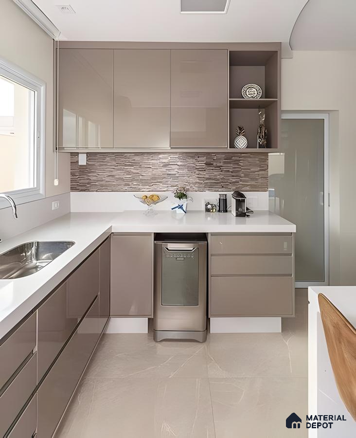Matte Rosewood Modular Kitchen With Open Storage And Black Granite Countertop | Material Depot