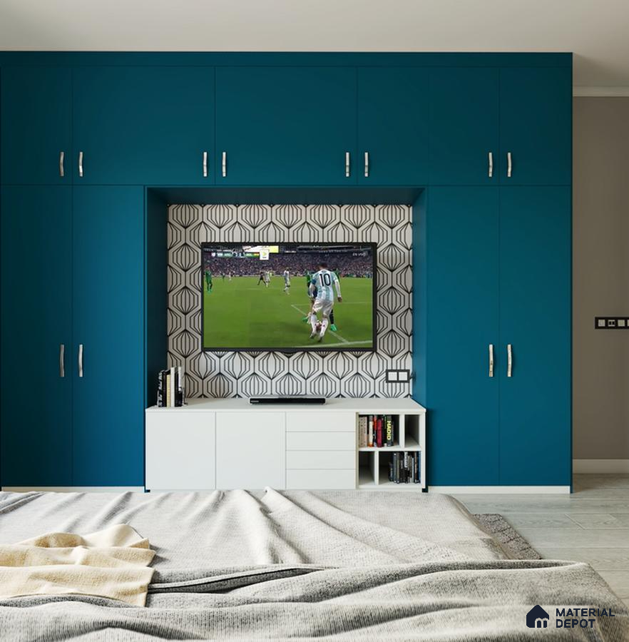 legant Blue Wardrobe: Chrome Accents, Drawer Functionality