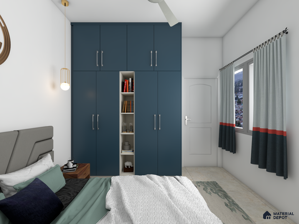 Stylish Storage: Matte Blue Wardrobe with Lofts