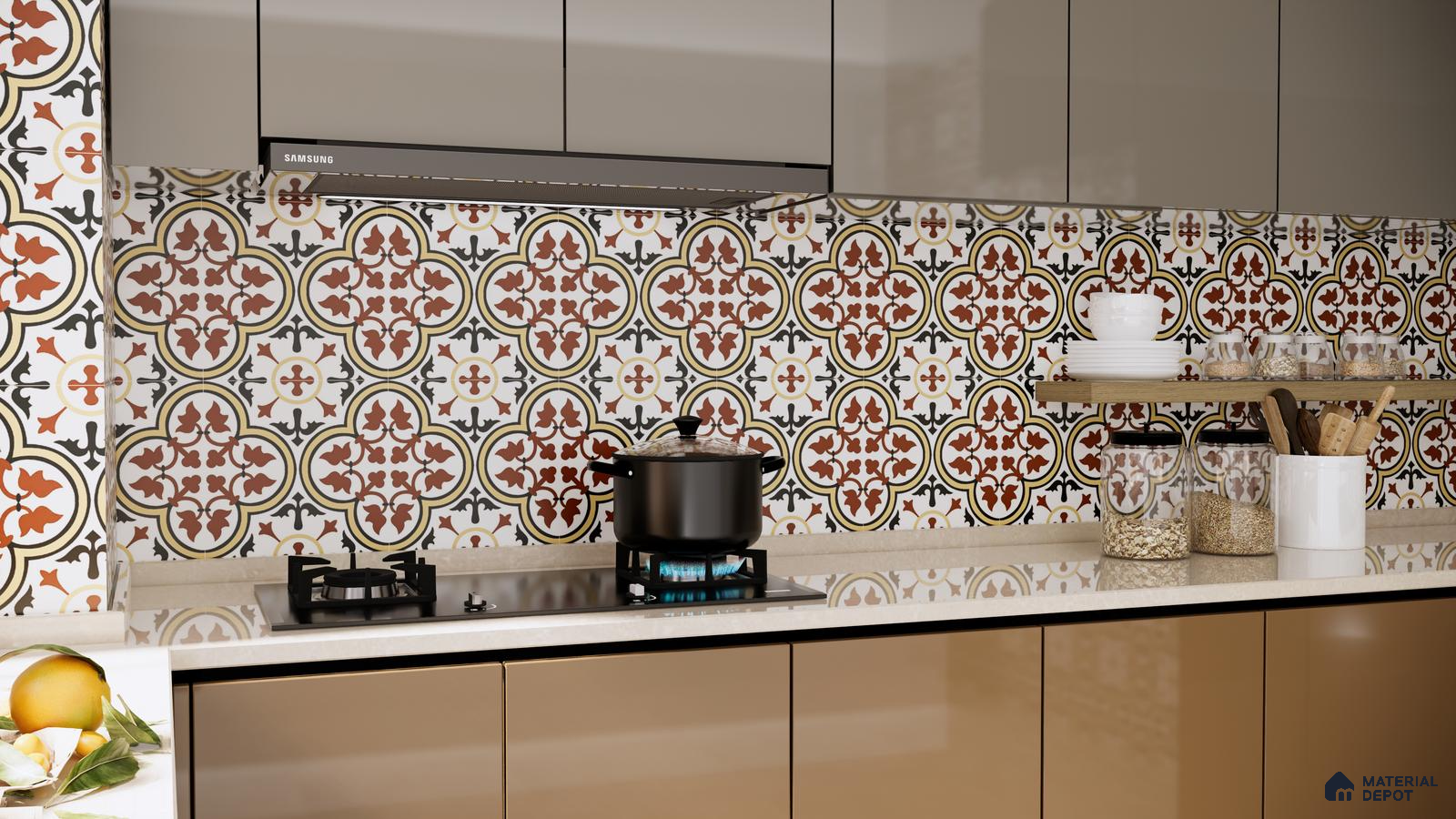Mediterranean Flair Kitchen with Vibrant Patterned Tiles | Material Depot