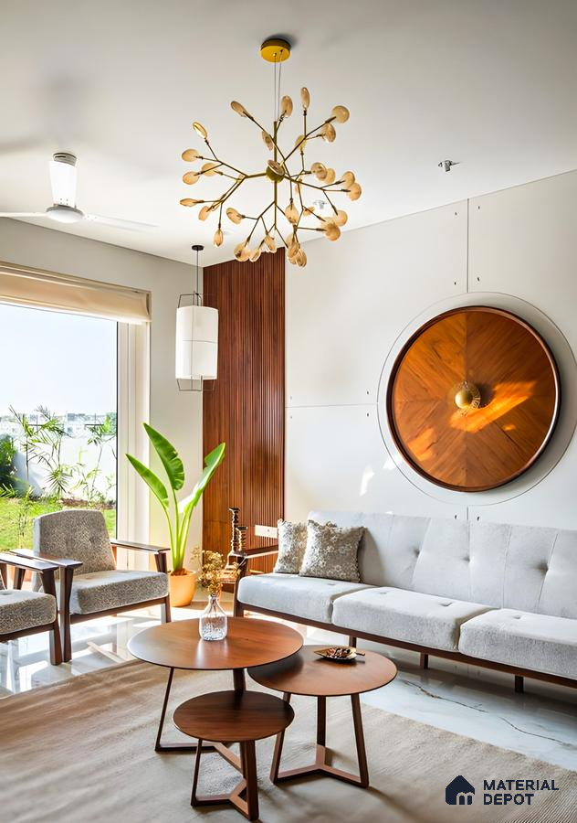 Mid-Century Modern Living Room with Unique Wooden Accents | Material Depot