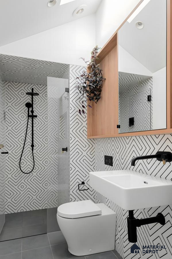 Minimalist Bathroom with Geometric Tile Accents | Material Depot