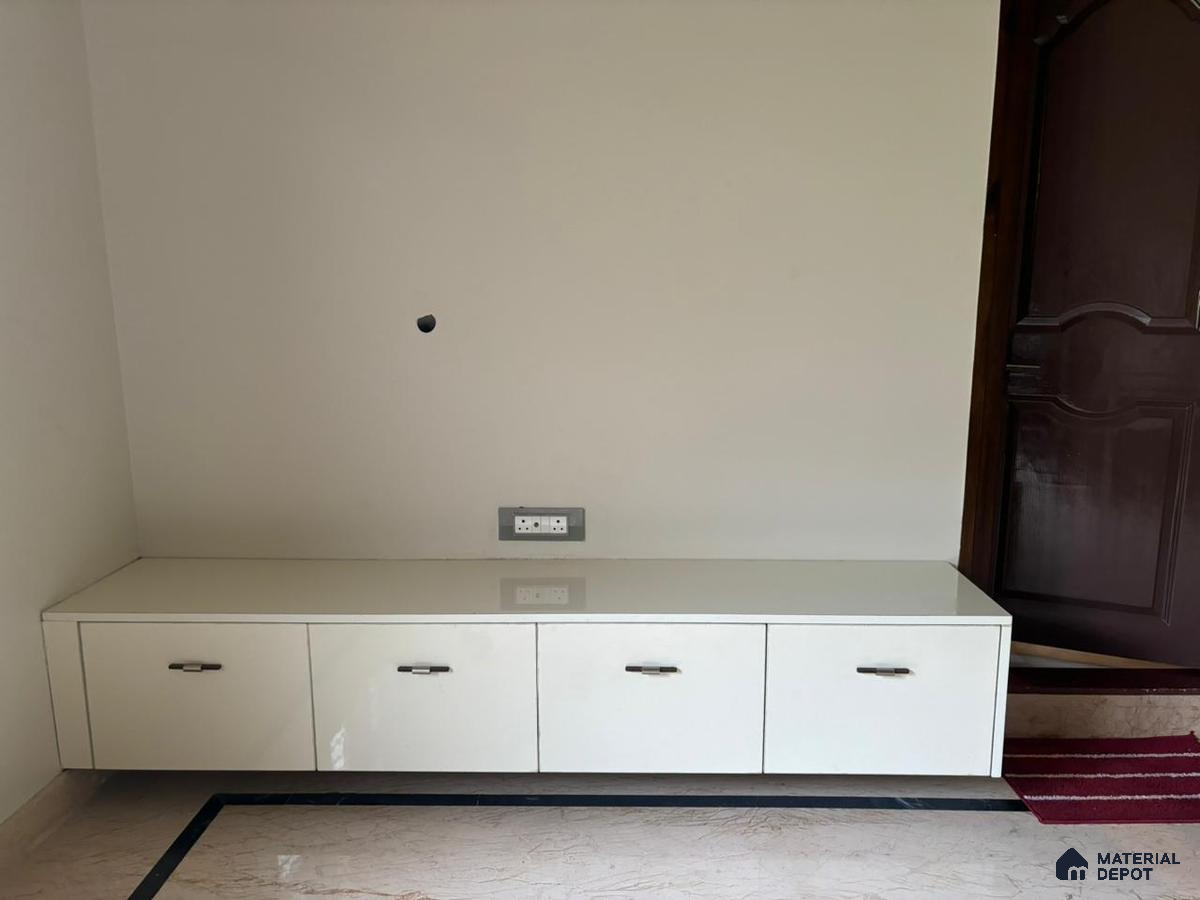 Minimalist Floating Cabinet with white laminate in Bengaluru Home | Material Depot