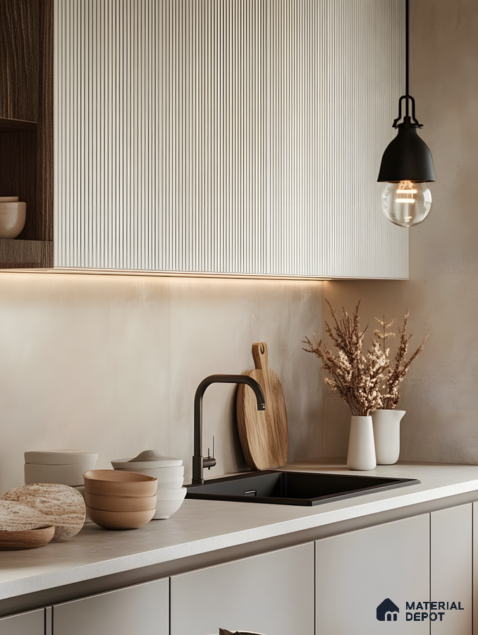 Minimalist Dark-Themed Kitchen with Textured Matte Finish | Material Depot