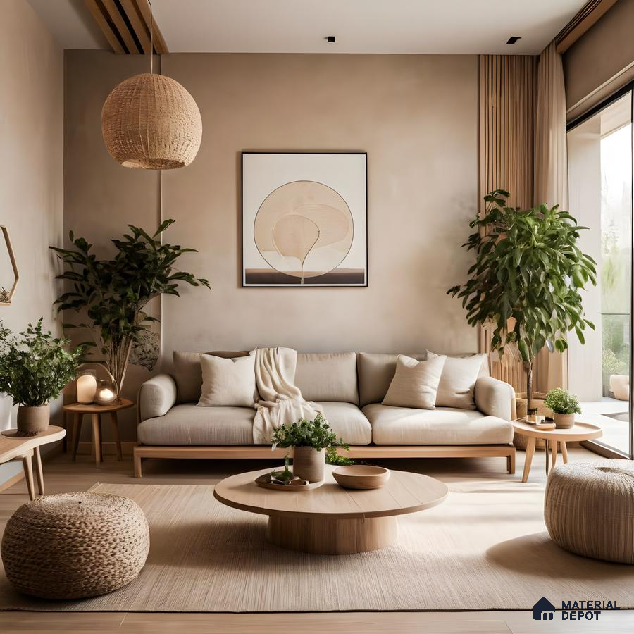 Minimalist Living Room with Earthy Tones and Natural Materials | Material Depot