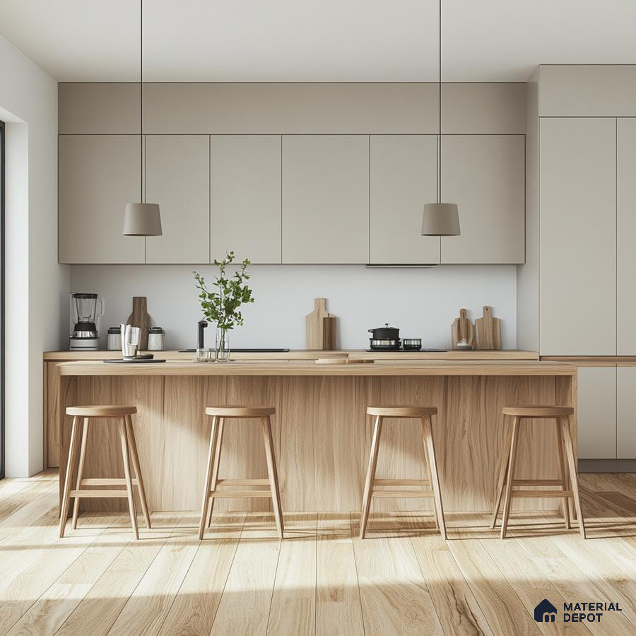 Minimalist Modern Kitchen with Warm Wood Tones and Natural Light | Material Depot