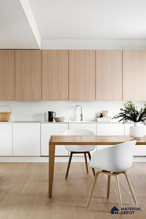 Minimalist Scandinavian Kitchen with Warm Wood and White Accents | Material Depot