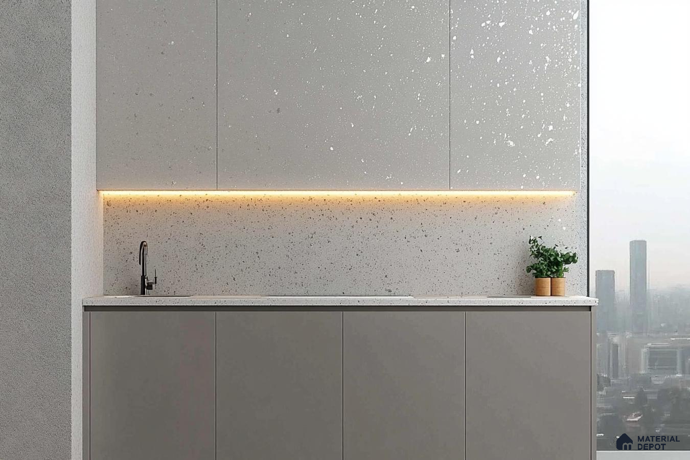 Minimalist Urban Kitchen with Sleek Ambient Lighting | Material Depot