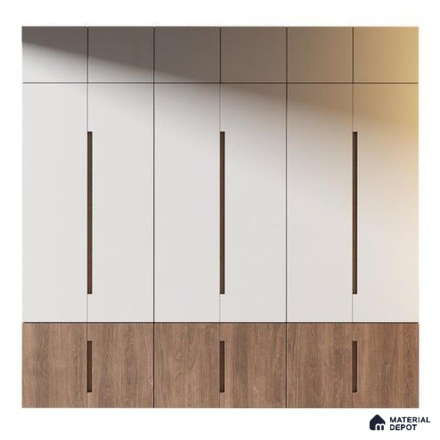 Minimalist wardrobe with frosty white laminate and walnut brown wood laminate | Material Depot