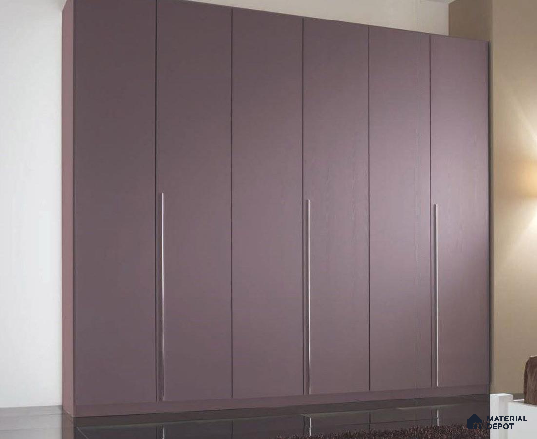 Minimalist wardrobe with matte mauve solid color laminate shutters | Material Depot