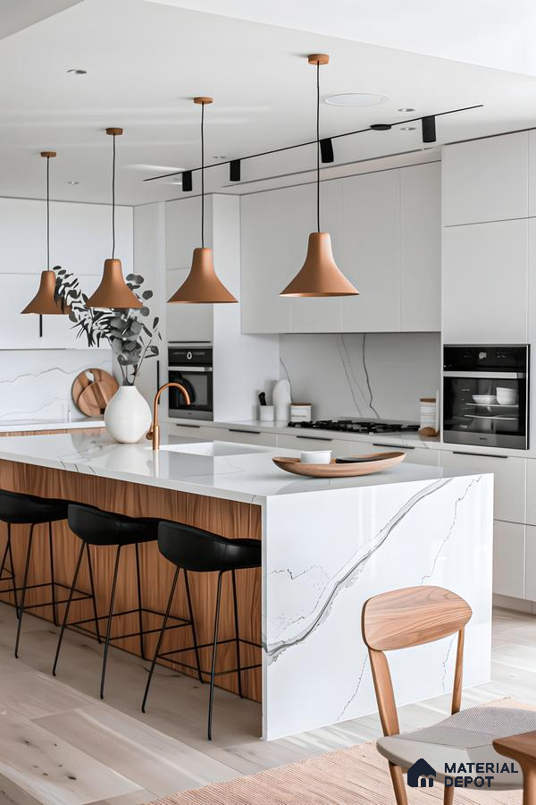Minimalist White Kitchen with Marble Countertop | Material Depot
