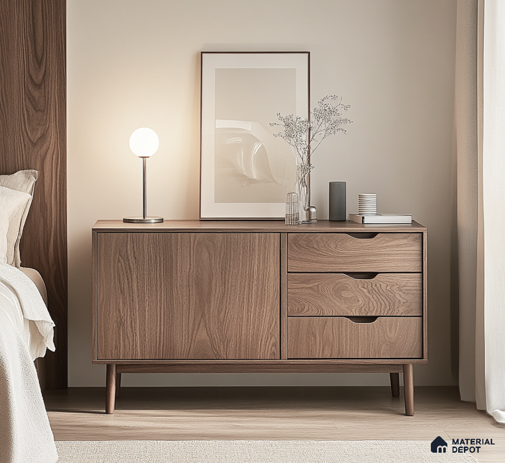 Minimalist Wooden Dresser with Elegant Decor | Material Depot