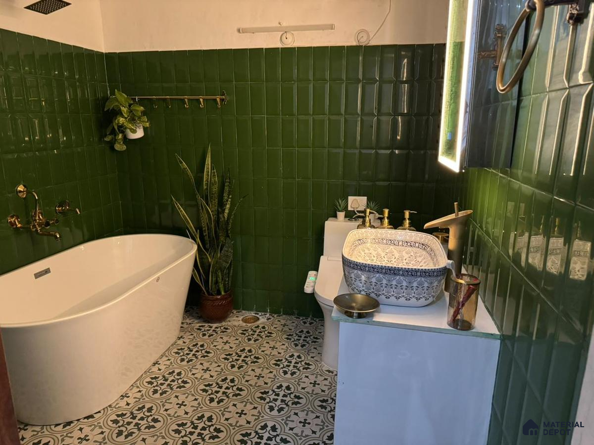 Moden Marine themed Bathroom with Subway and Moroccan tile | Material Depot